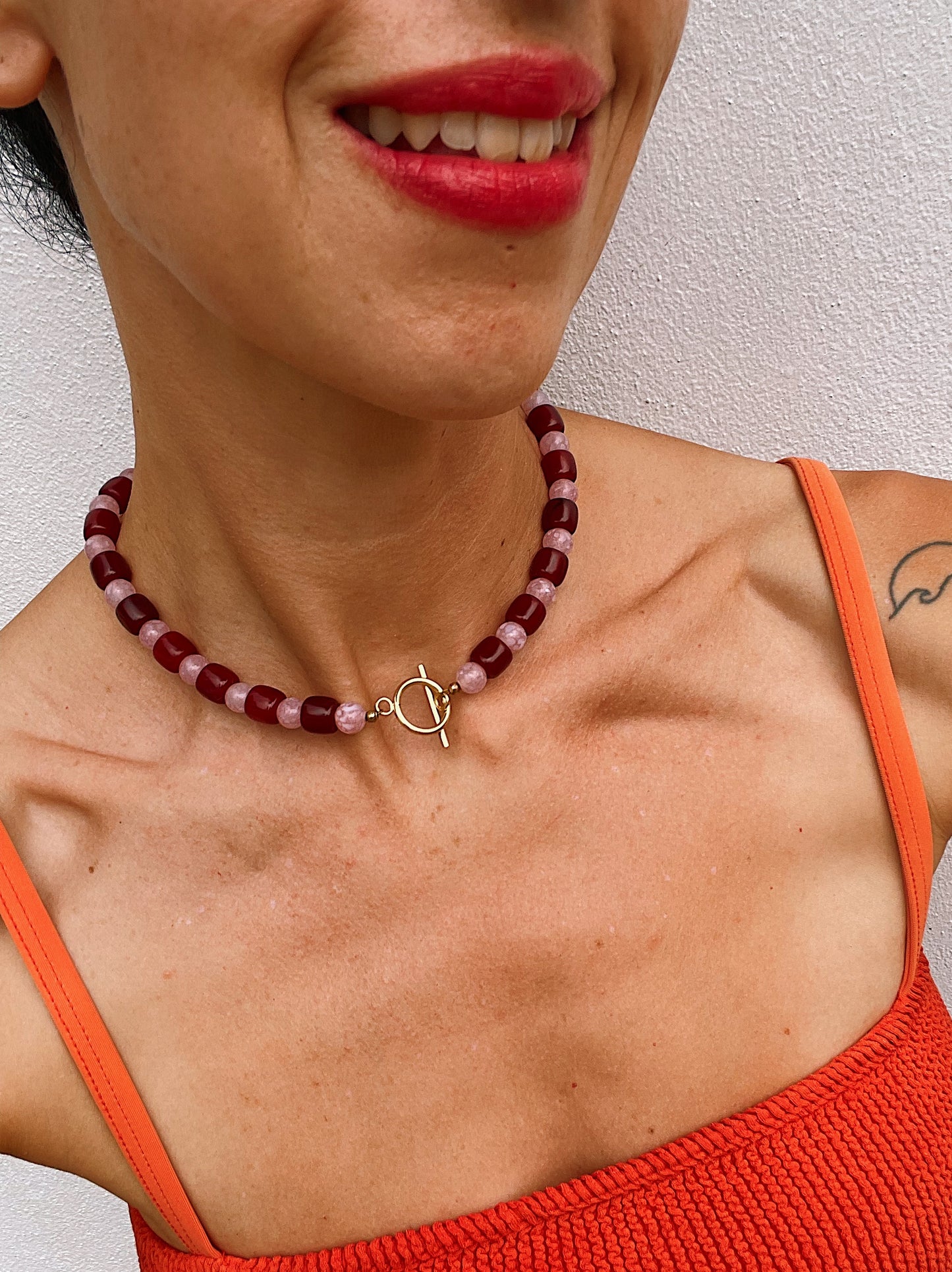 Cranberry Stripe Necklace