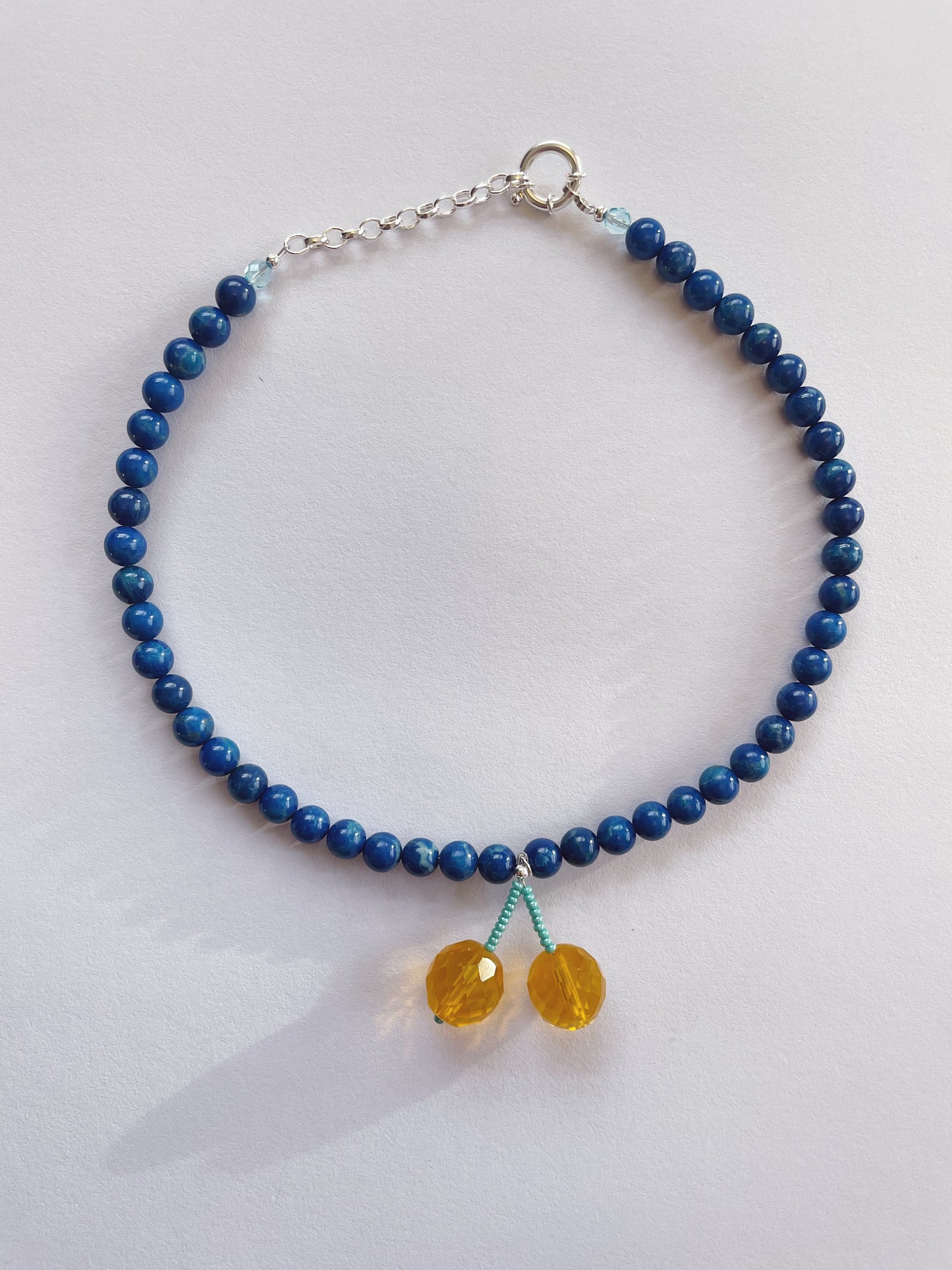 Cobalt and Orange Cherry Necklace