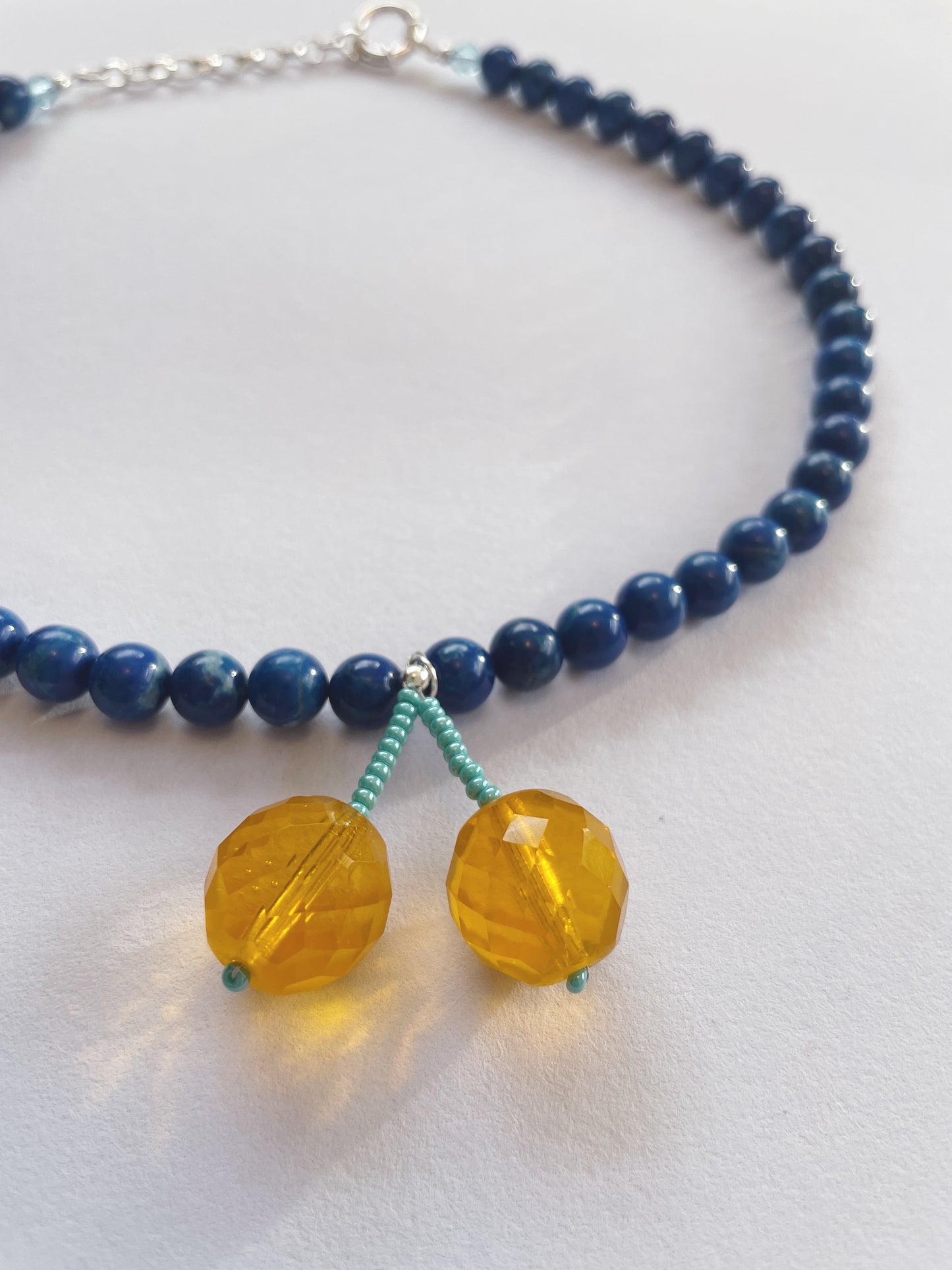 Cobalt and Orange Cherry Necklace
