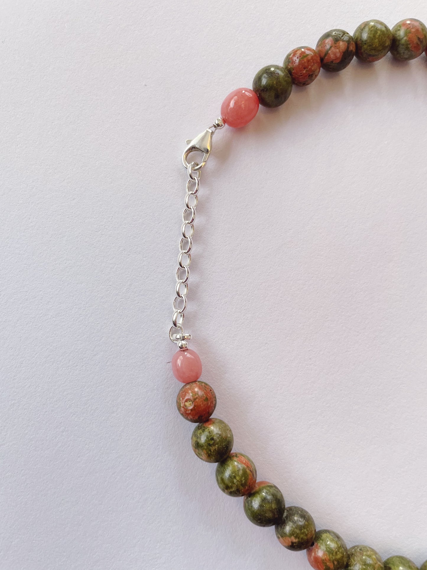 Moss Green and Pink Cherry Necklace