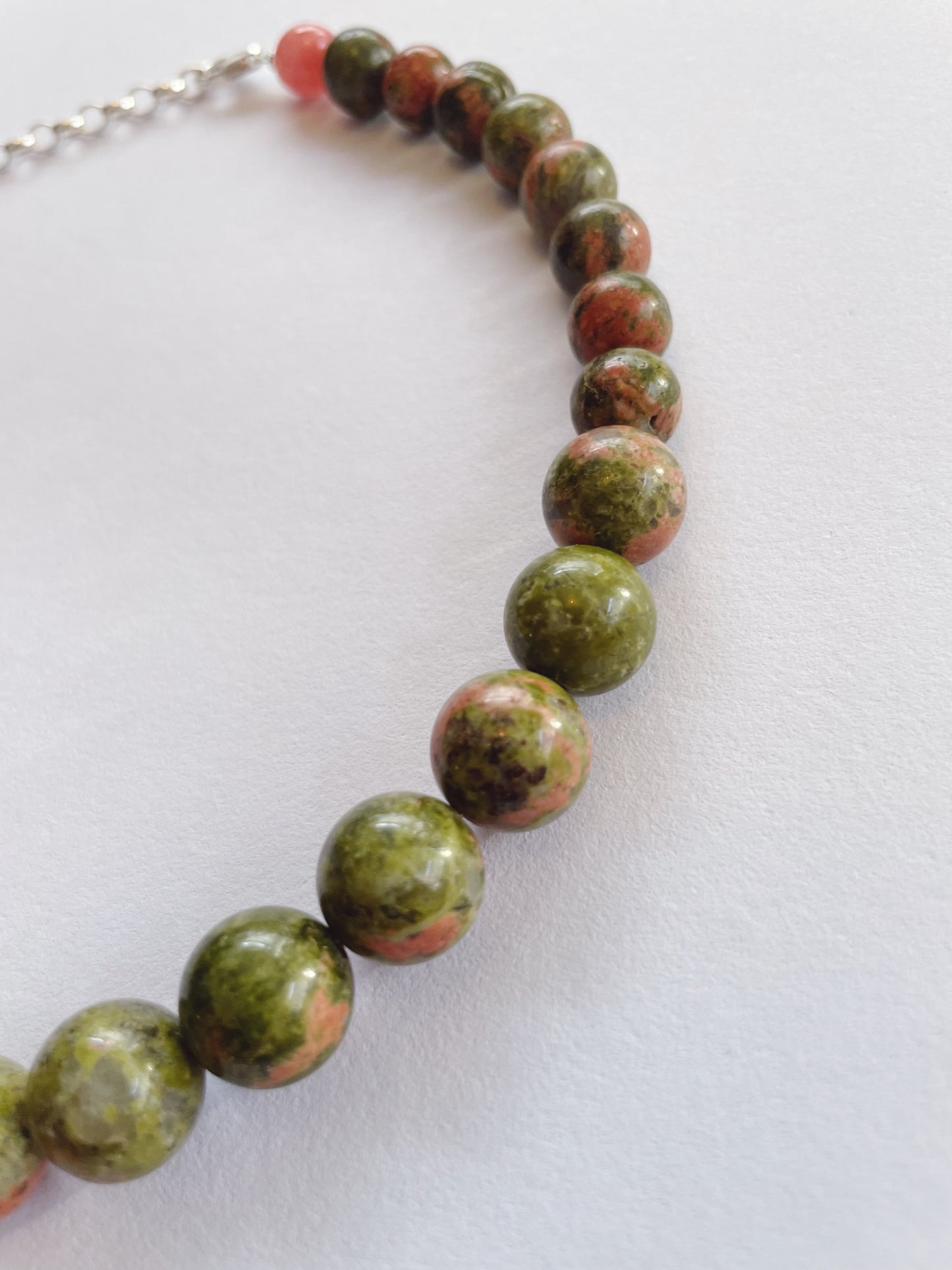 Moss Green and Pink Cherry Necklace
