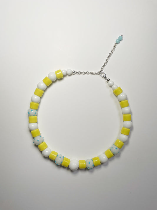White and yellow beaded necklace