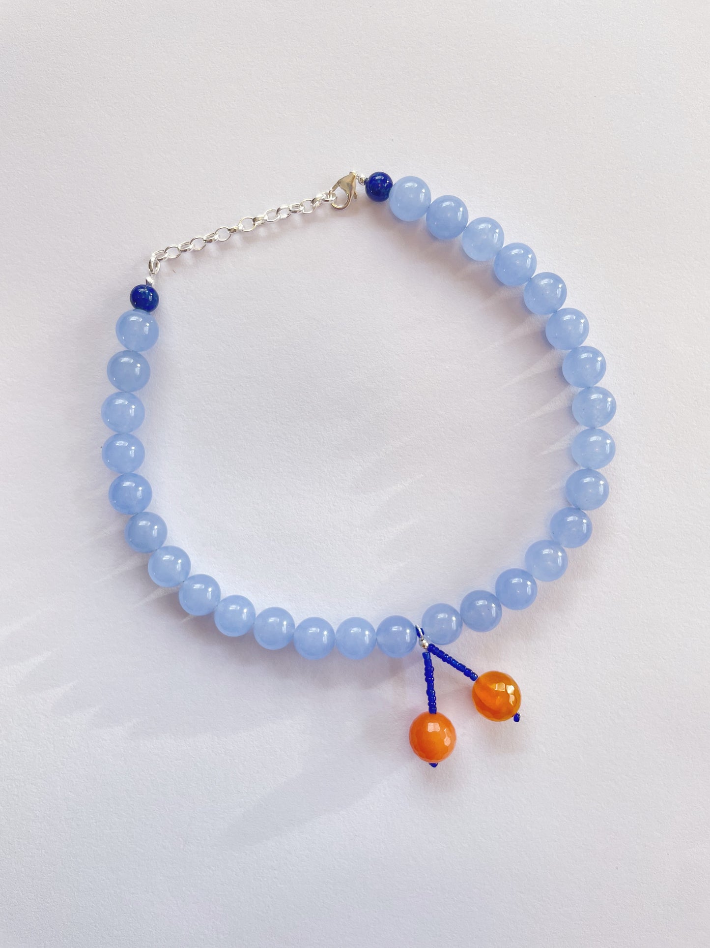 Sky Blue and Peach Cherry Necklace