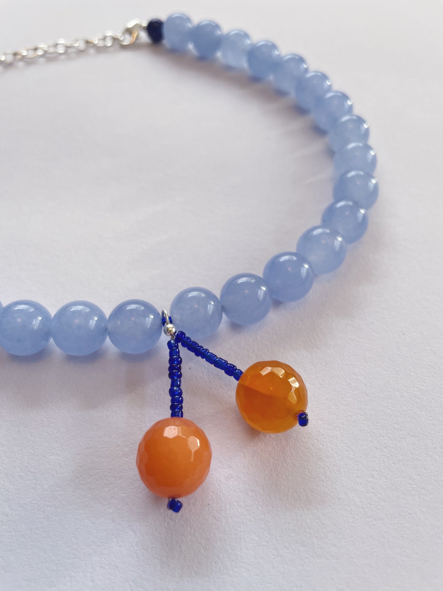 Sky Blue and Peach Cherry Necklace