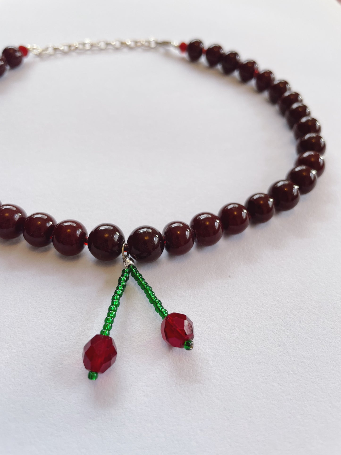 Wine Red Cherry Necklace