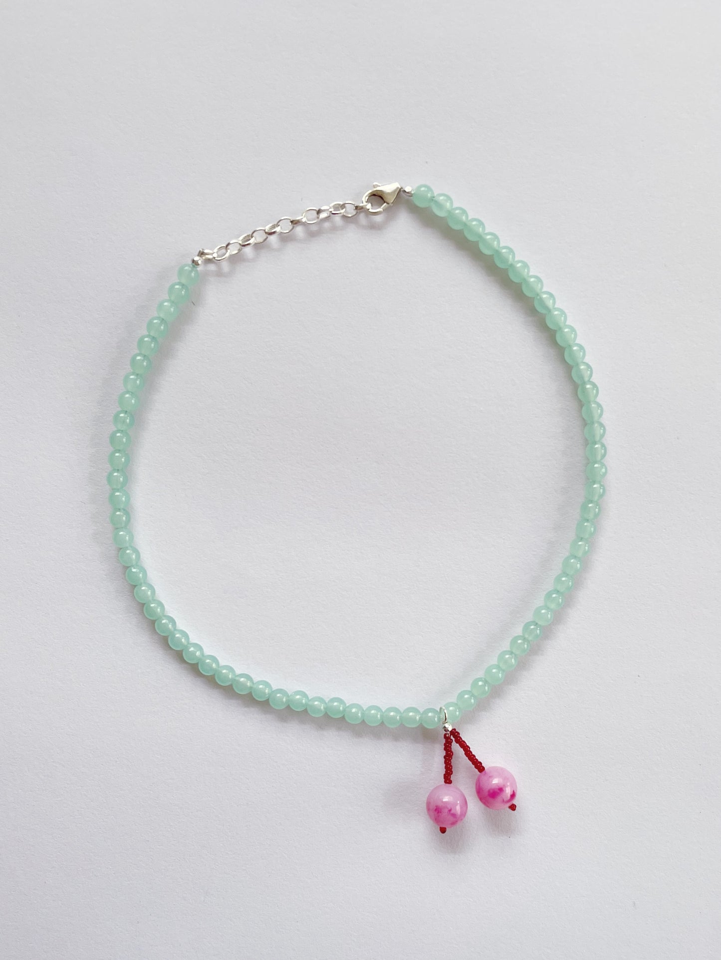 Minty Green and Pink Cherry Necklace